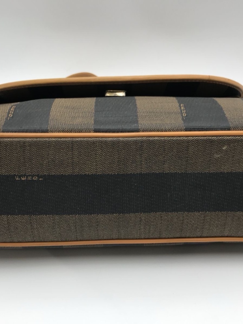 Fendi Pequin Stripe Crossbody Bag Vintage Brown Black Canvas Leather Flap Purse - Picture 6 of 14
